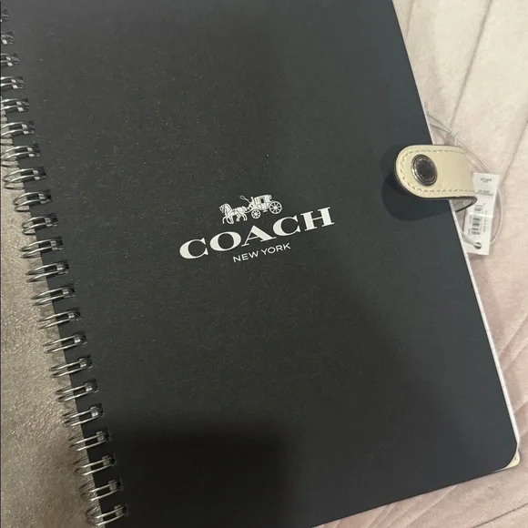 Coach Black Herringbone Print Notebook Cover & Lined Notebook-Leather Trim - Picture 3 of 5